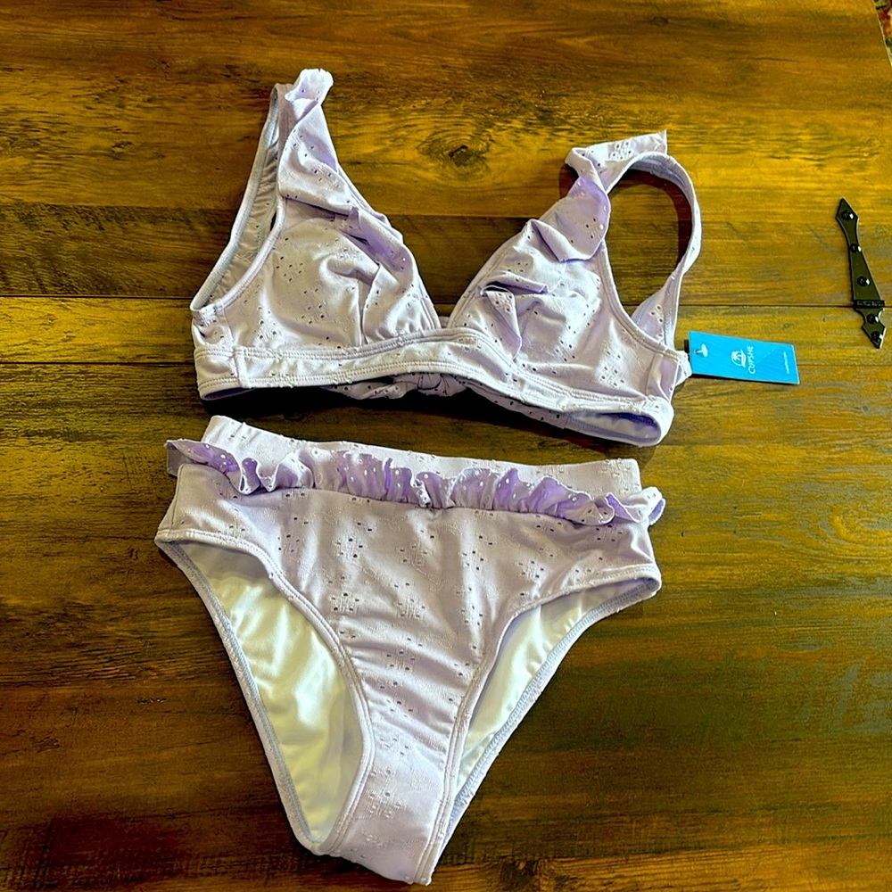 Cupshe Purple Eyelet Ruffle Bikini 2 Piece XS NWT